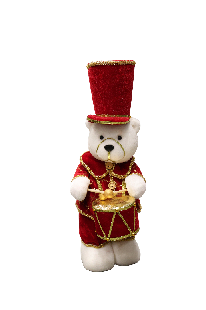 XMAS FIGURINA URS ALB CU ROSU DIN PLASTIC SI CATIFEA HL-1136