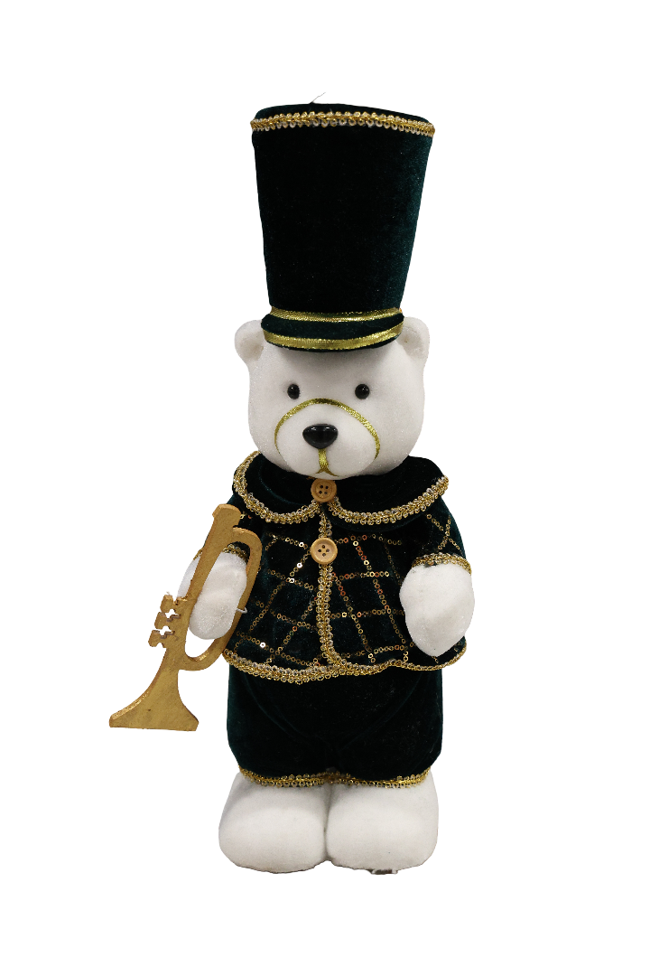 XMAS FIGURINA URS ALB CU VERDE DIN PLASTIC SI CATIFEA