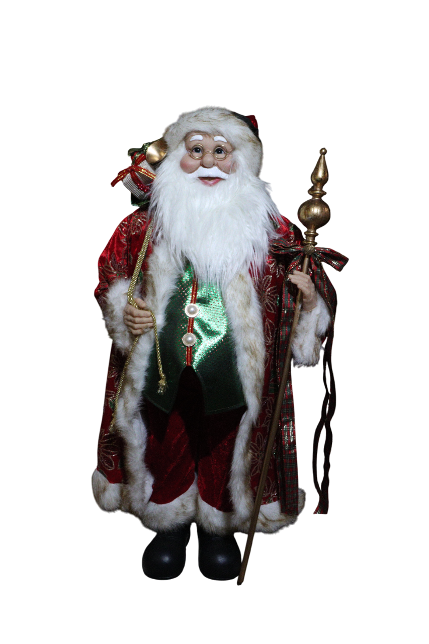 XMAS FIG. MOS CRACIUN ROSU CU VERDE 90CM, PLASTIC TEXTIL