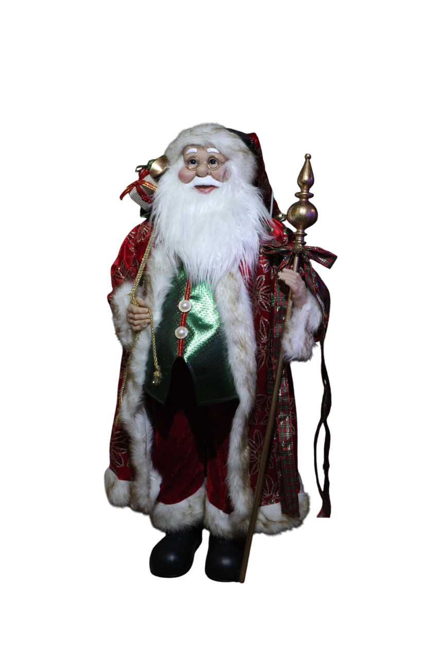 XMAS FIG. MOS CRACIUN ROSU CU VERDE 90CM, PLASTIC TEXTIL