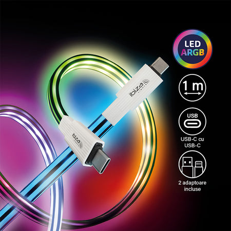 Cablu USB-C la USB-C fast charge 1 m, iluminat LED, Ibiza Sound FURIOS-CABLE