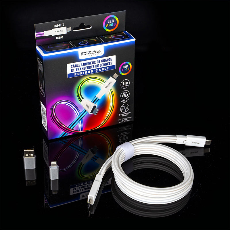 Cablu USB-C la USB-C fast charge 1 m, iluminat LED, Ibiza Sound FURIOS-CABLE