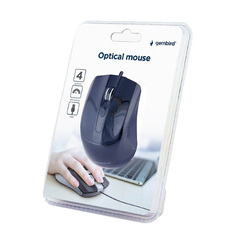 Mouse optic 1200 DPI cu fir USB, design ergonomic, Gembird G-MUS4B01