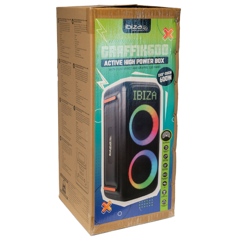 Boxă portabilă 2 × 8" 300 W TWS BT LED Ibiza Sound GRAFFIK600