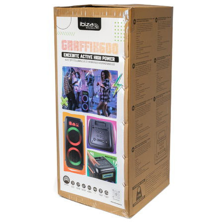 Boxă portabilă 2 × 8" 300 W TWS BT LED Ibiza Sound GRAFFIK600