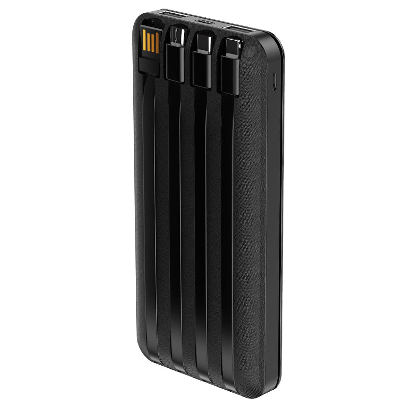 Baterie externă power bank Forever TB-411 de 10 000 mAh cu cabluri incorporate USB-C, Lightning și microUSB GSM103789