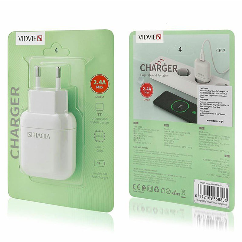 Încărcător rețea USB 2.4 A Vidvie GSM1037
