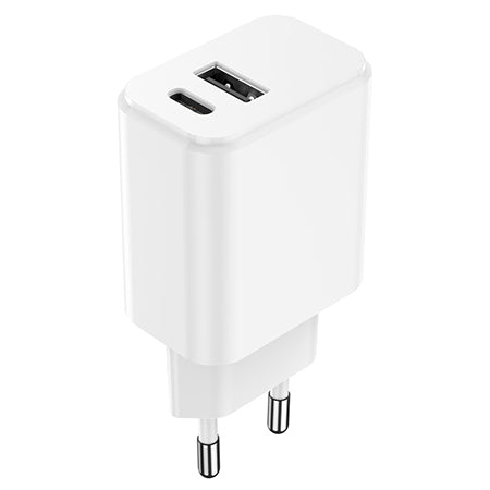 Încărcător rețea USB-C + USB-A fast charging 20 W, alb Setty GSM106083