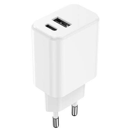 Încărcător rețea USB-C + USB-A fast charging 20 W, alb Setty GSM106083
