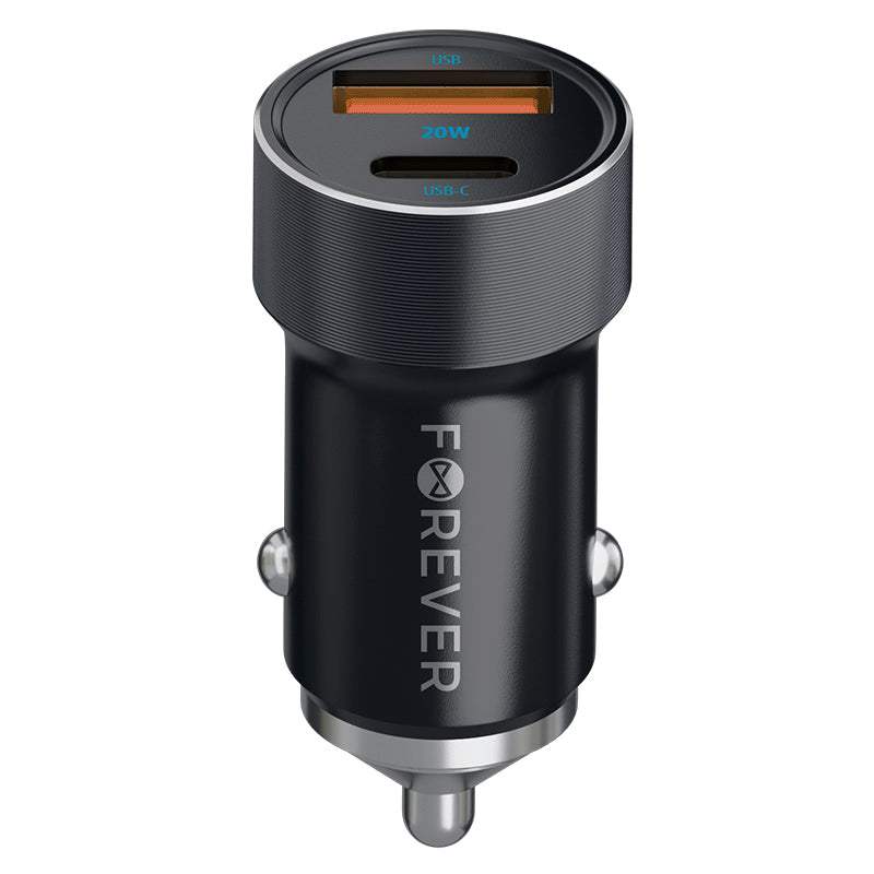 Încărcător auto PD 1 × USB-C 20W și 1 × USB + cablu USB-C 60W Forever GSM172992