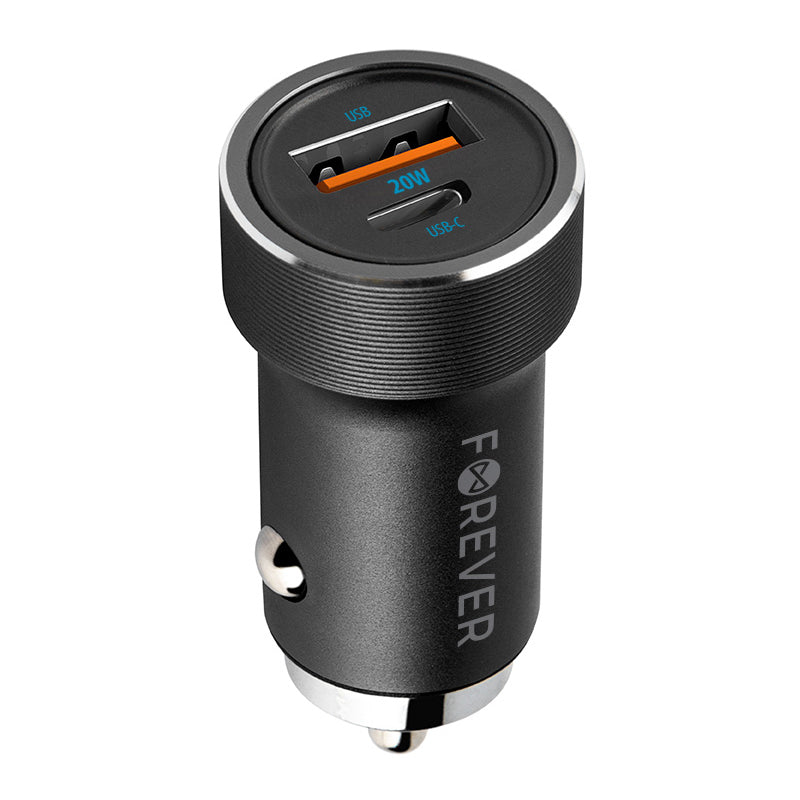 Încărcător auto PD 1 × USB-C 20W și 1 × USB + cablu USB-C 60W Forever GSM172992