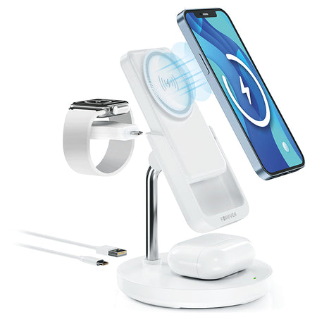 Stație încărcare 5 în 1 cu wireless magnetic, portabilă, albă Forever GSM173083
