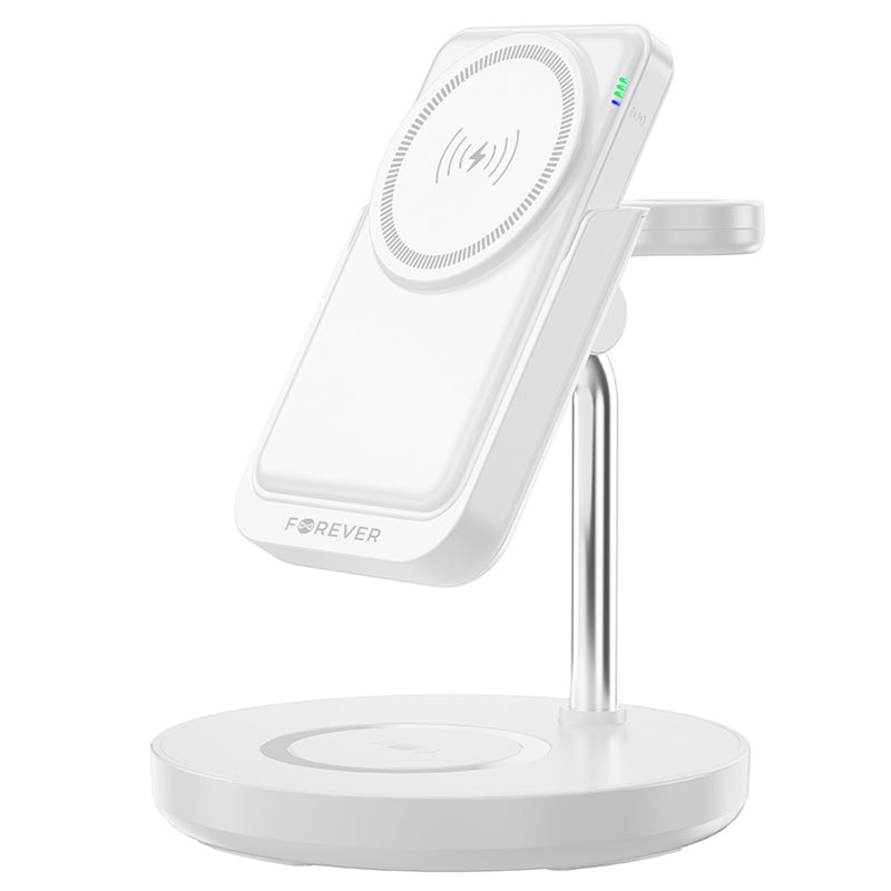 Stație încărcare 5 în 1 cu wireless magnetic, portabilă, albă Forever GSM173083