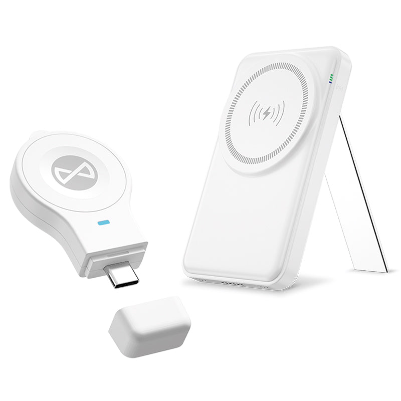 Stație încărcare 5 în 1 cu wireless magnetic, portabilă, albă Forever GSM173083