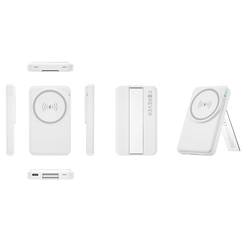 Stație încărcare 5 în 1 cu wireless magnetic, portabilă, albă Forever GSM173083