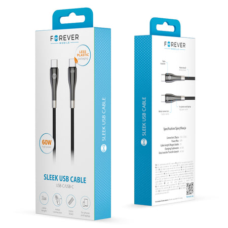 Cablu USB-C la USB-C 2 m 60 W negru Forever GSM180338