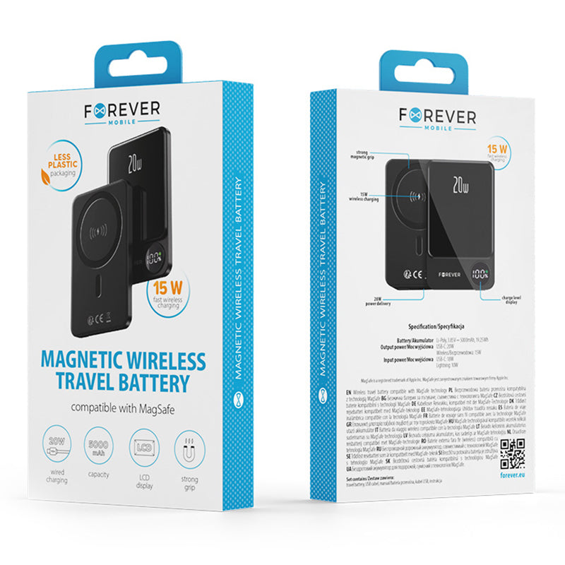 Power bank magnetic 5000 mAh cu incarcare wireless PD+QC, 20 W GSM181434