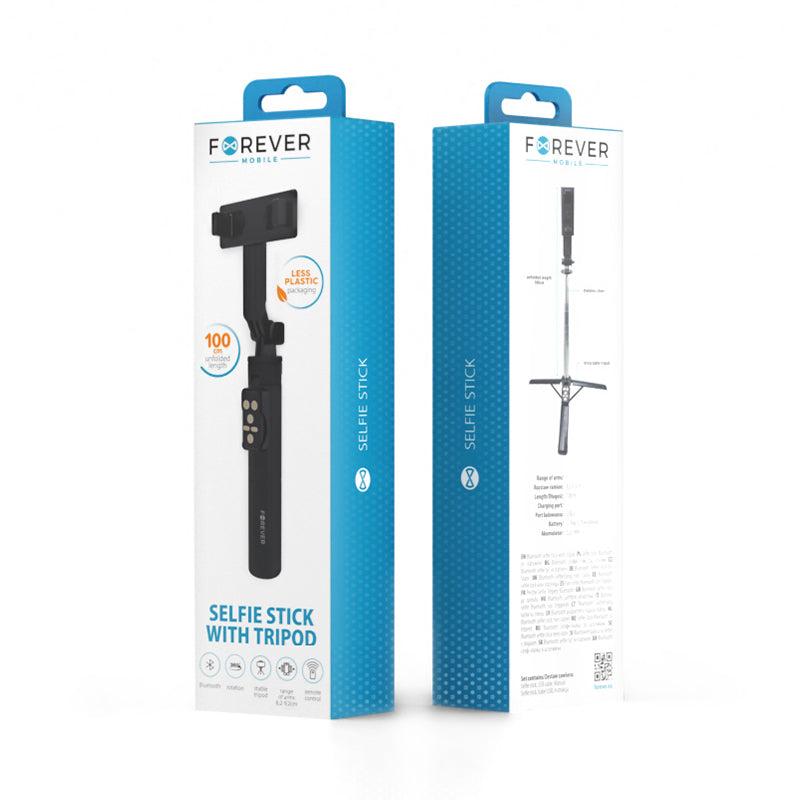 Selfie stick 2 în 1 cu trepied, Bluetooth și telecomandă - Forever GSM182155
