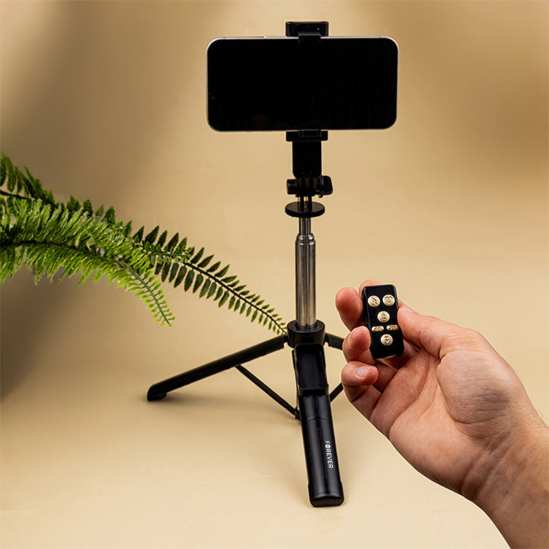 Selfie stick 2 în 1 cu trepied, Bluetooth și telecomandă - Forever GSM182155