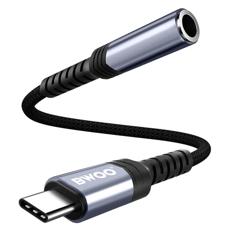 Adaptor audio USB-C la jack 3.5 mm, negru, compatibil iOS/Android, Bwoo GSM183263