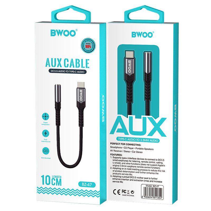 Adaptor audio USB-C la jack 3.5 mm, negru, compatibil iOS/Android, Bwoo GSM183263