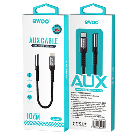 Adaptor audio USB-C la jack 3.5 mm, negru, compatibil iOS/Android, Bwoo GSM183263
