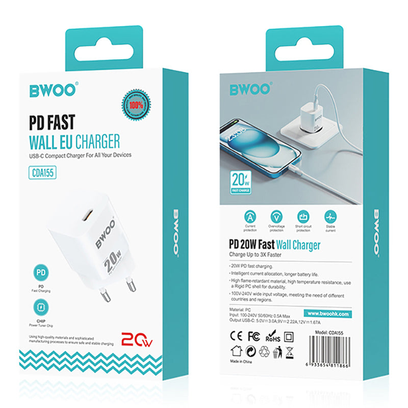 Încărcător rețea 20 W USB-C, Power Delivery, alb Bwoo GSM183267