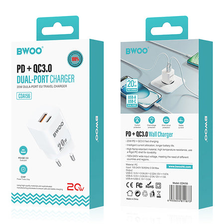 Încărcător rețea 20 W USB-C/USB cu încărcare rapidă Bwoo GSM183268