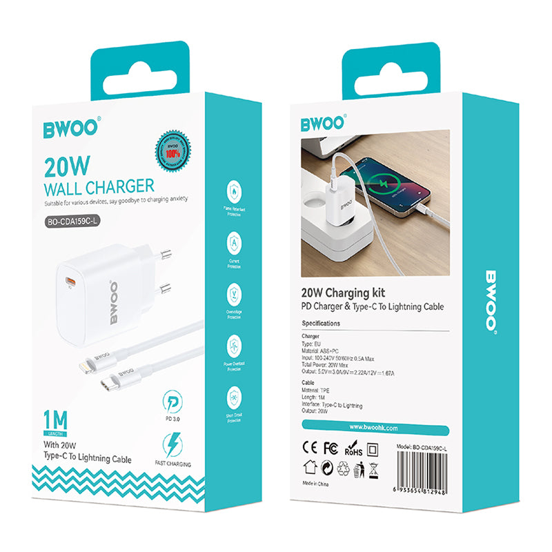 Incarcator Retea 20w Usb C + Cablu Lightning