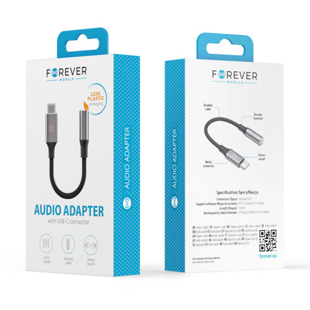 Adaptor audio USB-C la jack 3.5 mm, stereo, negru, Forever GSM184537