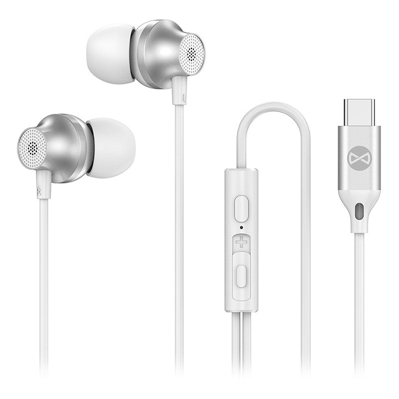Căști stereo cu mufă USB-C alb cu microfon Forever GSM187600