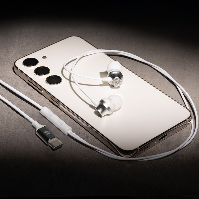 Căști stereo cu mufă USB-C alb cu microfon Forever GSM187600