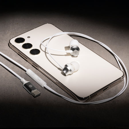 Căști stereo cu mufă USB-C alb cu microfon Forever GSM187600