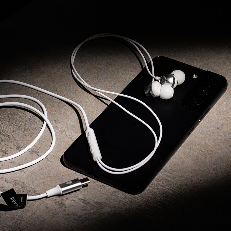 Căști stereo cu mufă USB-C alb cu microfon Forever GSM187600
