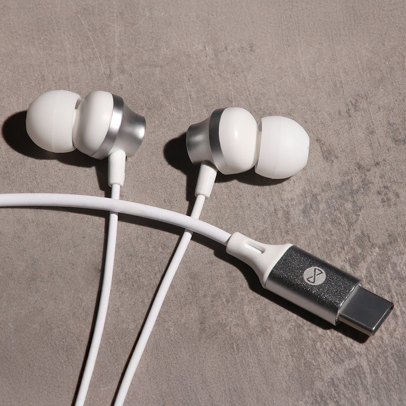 Căști stereo cu mufă USB-C alb cu microfon Forever GSM187600