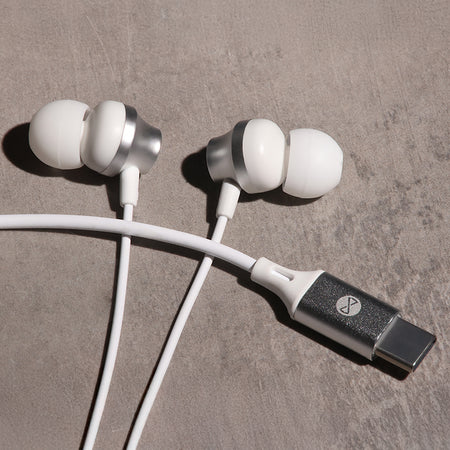 Căști stereo cu mufă USB-C alb cu microfon Forever GSM187600