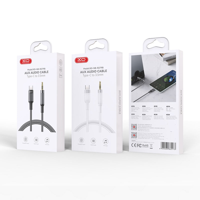 Cablu jack 3.5 mm la USB-C 1 m alb Xo GSM188175