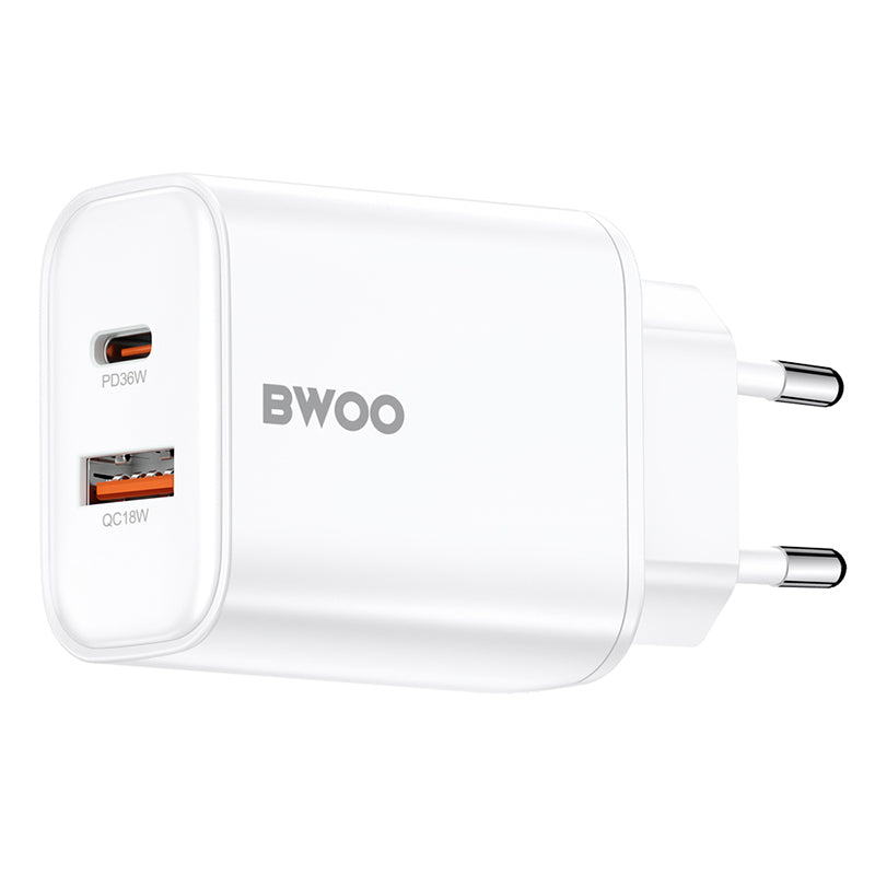 Încărcător rețea 36W USB-C și USB-A fast charge PD QC alb Bwoo GSM191509