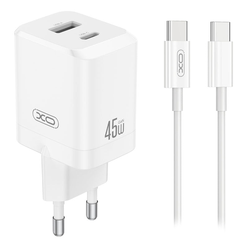 Încărcător rețea PD 45W USB-C și USB-A alb cu cablu 1 m Xo GSM192953