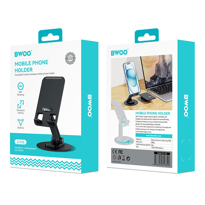Suport birou rotativ pentru telefon, bază metalică, negru, Bwoo GSM194968