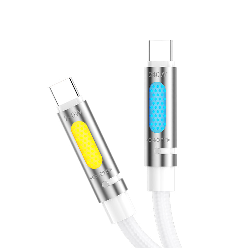 Cablu USB-C - USB-C 1,2 m 240W cu RGB și aromaterapie alb Bwoo GSM195158