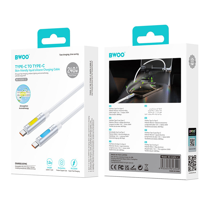 Cablu USB-C - USB-C 1,2 m 240W cu RGB și aromaterapie alb Bwoo GSM195158