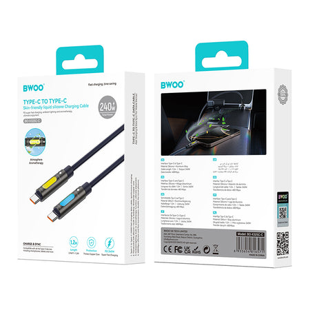 Cablu USB-C - USB-C 1.2 m 240 W cu RGB, aromaterapie, negru Bwoo GSM196445