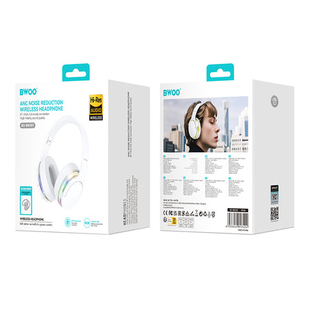 Căști Bluetooth cu anulare activă a zgomotului, iluminare RGB, autonomie 10 ore, Bwoo