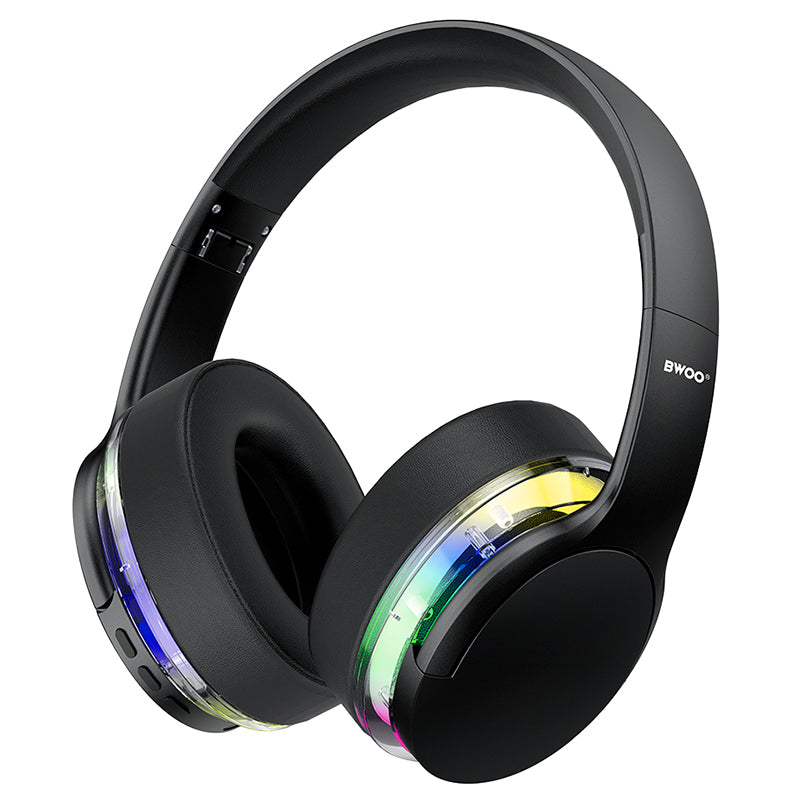 Căști Bluetooth cu anulare activă a zgomotului, iluminare RGB, autonomie 10 ore, Bwoo