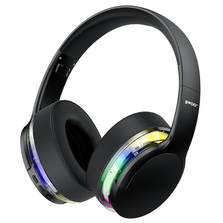 Căști Bluetooth cu anulare activă a zgomotului, iluminare RGB, autonomie 10 ore, Bwoo