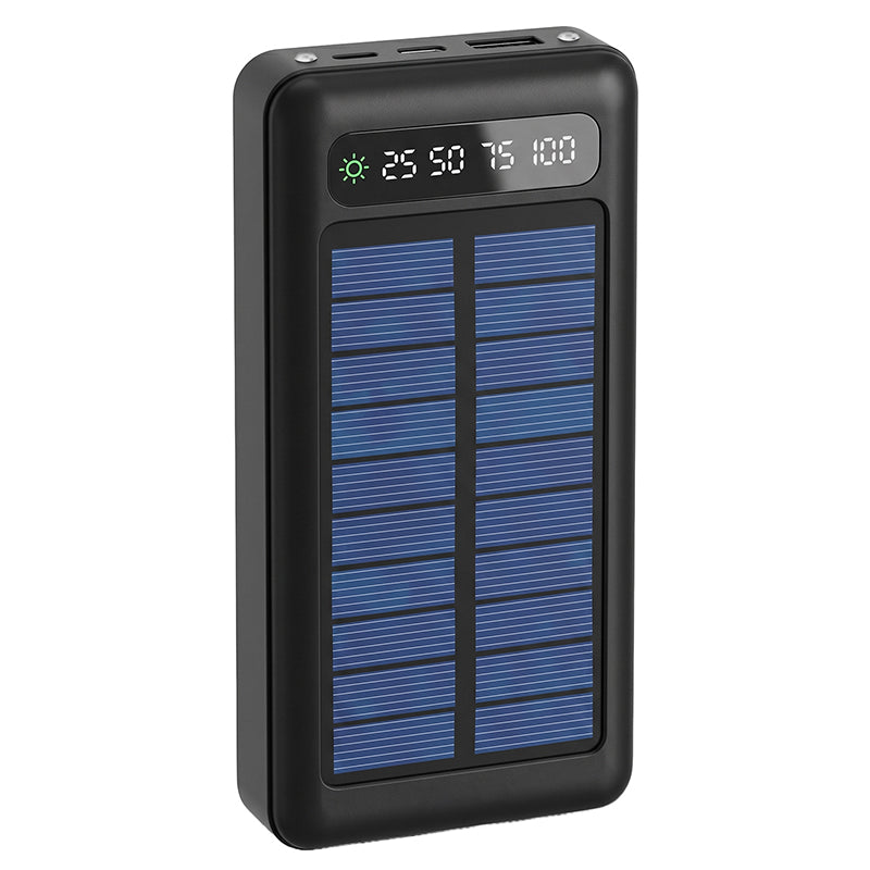 Power bank solar 20000 mAh, negru, 3 porturi USB, Setty GSM196780