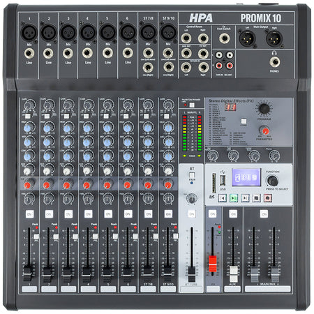 Mixer digital 10 canale 48V cu Bluetooth, USB, SD, rack HPA HPAPROMIX10