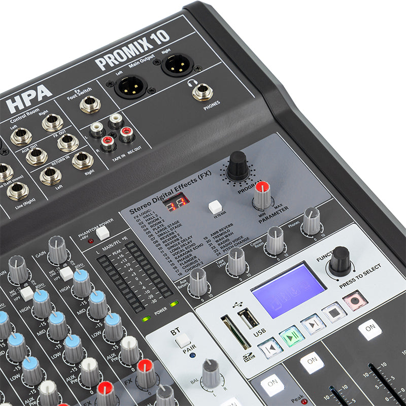 Mixer digital 10 canale 48V cu Bluetooth, USB, SD, rack HPA HPAPROMIX10