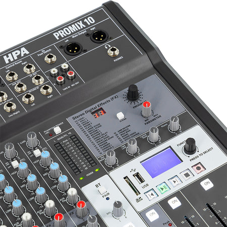 Mixer digital 10 canale 48V cu Bluetooth, USB, SD, rack HPA HPAPROMIX10